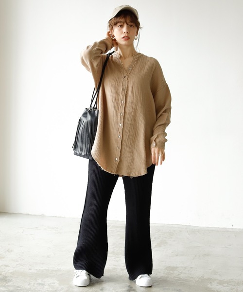 Auntie Rosa Holiday（アンティローザホリデー）の「カットオフダブルガーゼシャツ（シャツ/ブラウス・レディース・ブラック/ホワイト/モカ/ブルー/グリーン・FREE）」の16枚目の写真