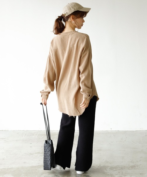 Auntie Rosa Holiday（アンティローザホリデー）の「カットオフダブルガーゼシャツ（シャツ/ブラウス・レディース・ブラック/ホワイト/モカ/ブルー/グリーン・FREE）」の17枚目の写真