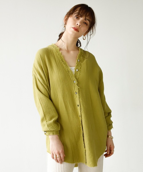 Auntie Rosa Holiday（アンティローザホリデー）の「カットオフダブルガーゼシャツ（シャツ/ブラウス・レディース・ブラック/ホワイト/モカ/ブルー/グリーン・FREE）」の20枚目の写真