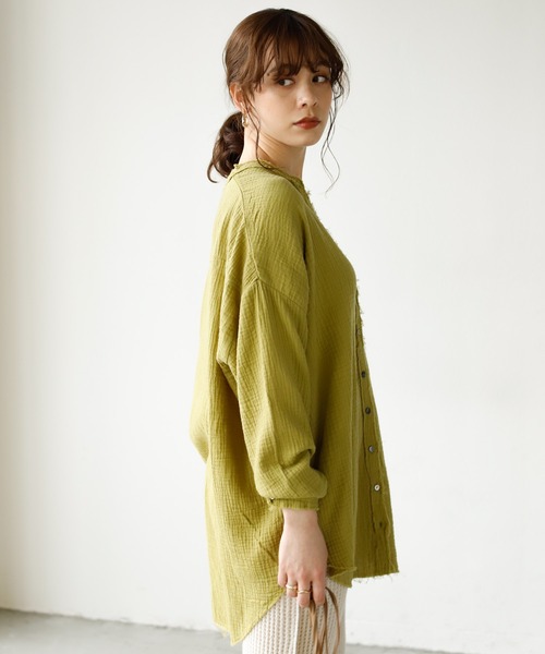 Auntie Rosa Holiday（アンティローザホリデー）の「カットオフダブルガーゼシャツ（シャツ/ブラウス・レディース・ブラック/ホワイト/モカ/ブルー/グリーン・FREE）」の21枚目の写真