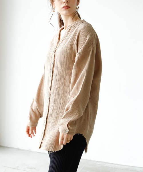 Auntie Rosa Holiday（アンティローザホリデー）の「カットオフダブルガーゼシャツ（シャツ/ブラウス・レディース・ブラック/ホワイト/モカ/ブルー/グリーン・FREE）」の12枚目の写真