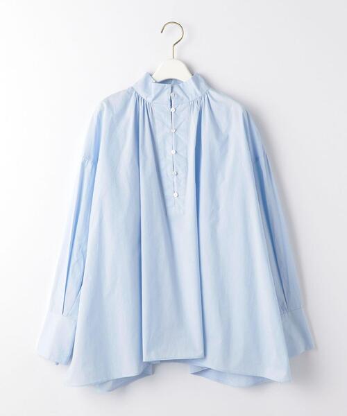 green label relaxing(グリーンレーベルリラクシング)の「CFC Tavii ネック スタンド ギャザー ブラウス(シャツ/ブラウス・レディース・ライトブルー/オフホワイト・FREE)」の14枚目の写真