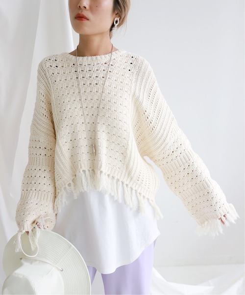 SLOBE citron.（スローブシトロン）の「SLOBE citron.メッシュデザインニット◆（ニット/セーター・レディース・イエロー/アイボリー・FREE）」の2枚目の写真