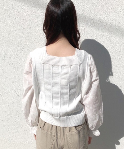 Hamble by Par Avion(ハンブルバイパラビオン)の「袖レースニット(ニット/セーター・レディース・ブルー/オフホワイト・ONESIZE)」の12枚目の写真