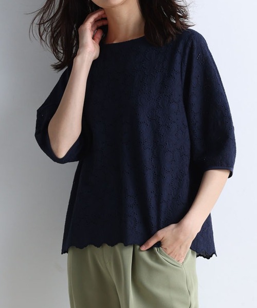 RANAN（ラナン）の「綿100%花柄カットワークレースブラウス（シャツ/ブラウス・レディース・ホワイト/ブラック/ミント/オレンジ/ネイビー・M/L/3L/LL）」の5枚目の写真