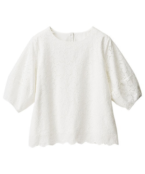 RANAN（ラナン）の「綿100%花柄カットワークレースブラウス（シャツ/ブラウス・レディース・ホワイト/ブラック/ミント/オレンジ/ネイビー・M/L/3L/LL）」の6枚目の写真