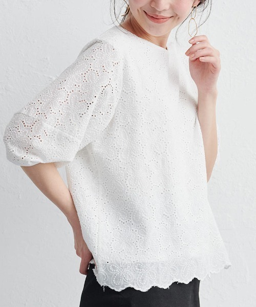 RANAN（ラナン）の「綿100%花柄カットワークレースブラウス（シャツ/ブラウス・レディース・ホワイト/ブラック/ミント/オレンジ/ネイビー・M/L/3L/LL）」の22枚目の写真