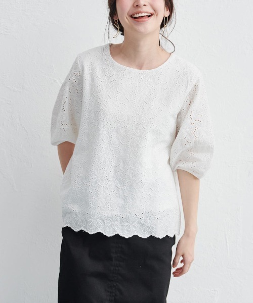 RANAN（ラナン）の「綿100%花柄カットワークレースブラウス（シャツ/ブラウス・レディース・ホワイト/ブラック/ミント/オレンジ/ネイビー・M/L/3L/LL）」の21枚目の写真