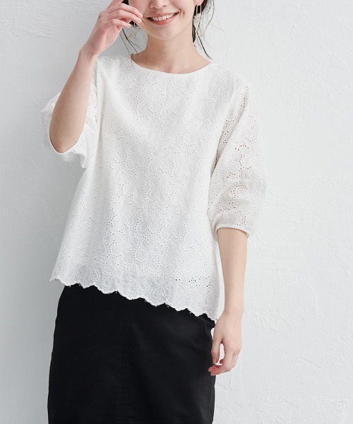 RANAN（ラナン）の「綿100%花柄カットワークレースブラウス（シャツ/ブラウス・レディース・ホワイト/ブラック/ミント/オレンジ/ネイビー・M/L/3L/LL）」の20枚目の写真