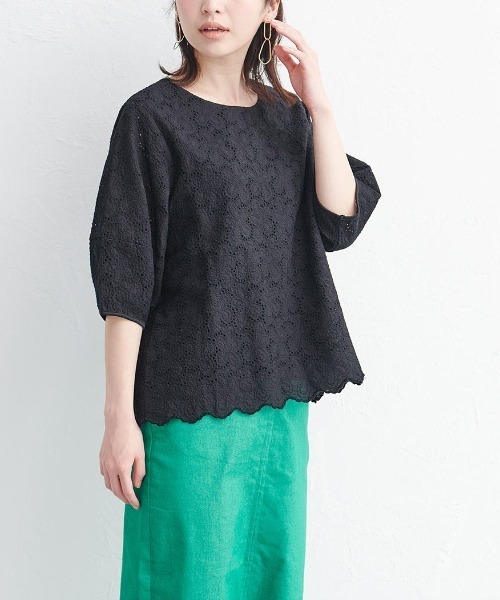RANAN（ラナン）の「綿100%花柄カットワークレースブラウス（シャツ/ブラウス・レディース・ホワイト/ブラック/ミント/オレンジ/ネイビー・M/L/3L/LL）」の13枚目の写真