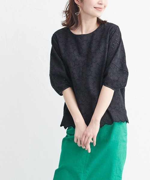 RANAN（ラナン）の「綿100%花柄カットワークレースブラウス（シャツ/ブラウス・レディース・ホワイト/ブラック/ミント/オレンジ/ネイビー・M/L/3L/LL）」の18枚目の写真