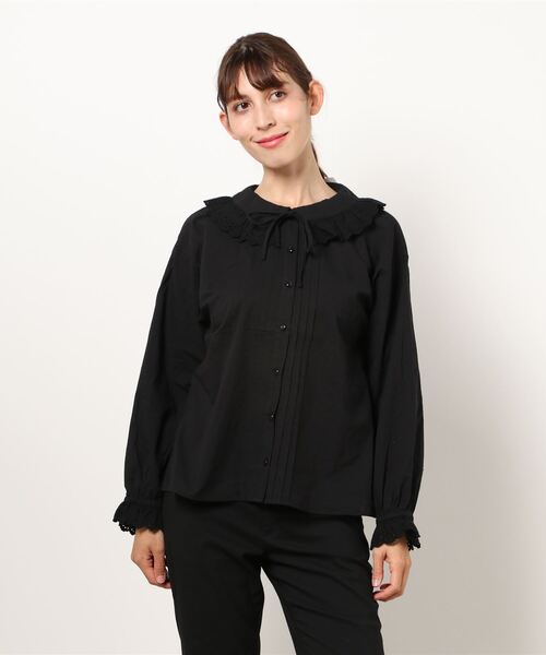 ehka sopo（エヘカソポ）の「綿レース衿ピンタックブラウス（シャツ/ブラウス・レディース・オフホワイト/ブラック/カーキ・ﾌﾘ-）」の3枚目の写真