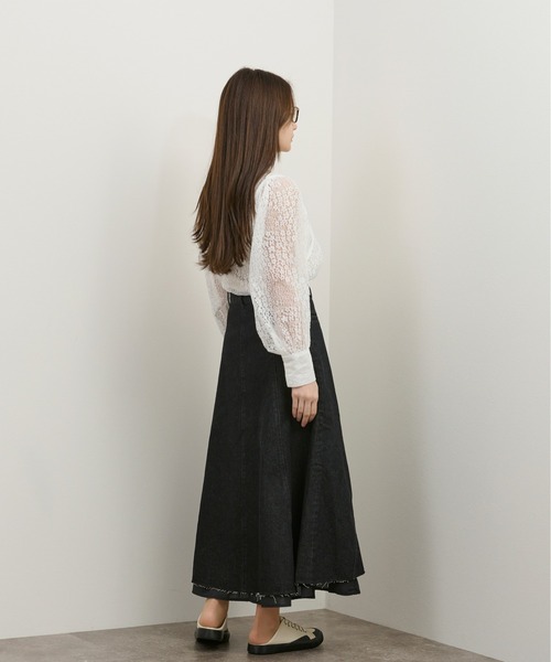 kicuri（キクリ）の「【低身長向けSサイズ】抜け感でスタイルアップ！デニムチューリップスカート（スカート・レディース・ブラック・SMALL/X-SMALL）」の5枚目の写真