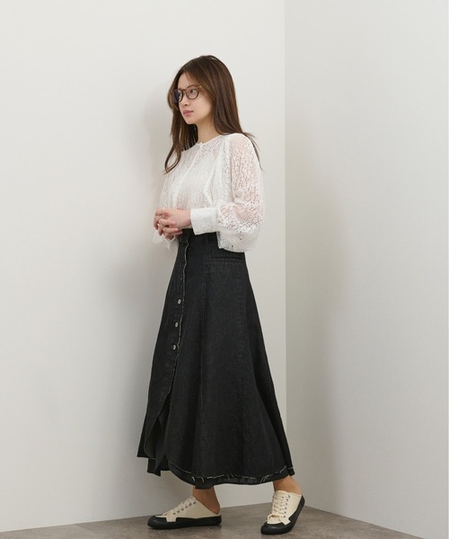 kicuri（キクリ）の「【低身長向けSサイズ】抜け感でスタイルアップ！デニムチューリップスカート（スカート・レディース・ブラック・SMALL/X-SMALL）」の3枚目の写真