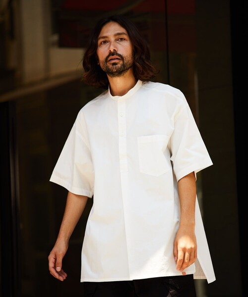 HINSON（ヒンソン）の「HINSON/ヒンソン スタンドカラープルオーバーミリタリーシャツ ショート スリーブ/スリーピングシャツ（シャツ/ブラウス・メンズ・ホワイト/ブラック/モスグリーン/オフホワイト・MEDIUM/LARGE）」の13枚目の写真