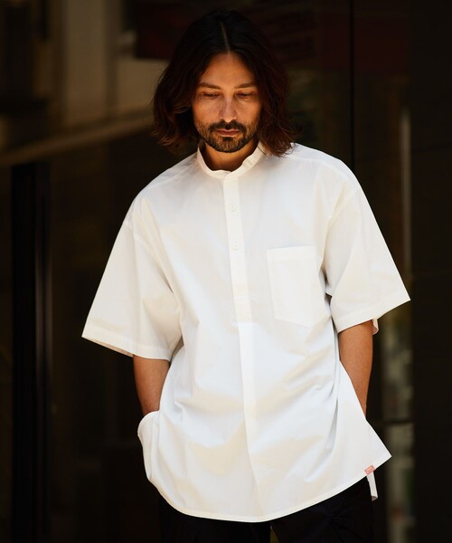 HINSON（ヒンソン）の「HINSON/ヒンソン スタンドカラープルオーバーミリタリーシャツ ショート スリーブ/スリーピングシャツ（シャツ/ブラウス・メンズ・ホワイト/ブラック/モスグリーン/オフホワイト・MEDIUM/LARGE）」の14枚目の写真