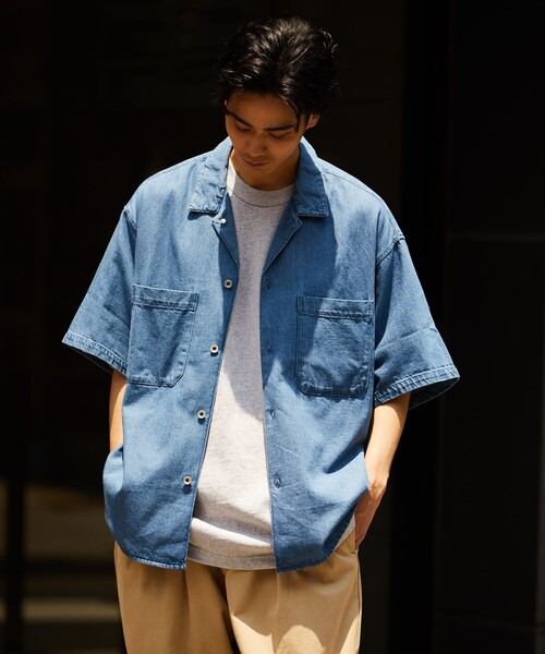 FREAK'S STORE（フリークスストア）の「ビックシルエット オープンカラーシャツ/シェフ シャツ ショートスリーブ/アロハ/ワークシャツ（シャツ/ブラウス・メンズ・ホワイト/ベージュ/ブラック/オフホワイト/ベージュ系その他/ブラック系その他/ダークネイビー/ベージュ系その他2/ブラウン系その他/チャコール/レオパード・SMALL/MEDIUM/LARGE）」の10枚目の写真