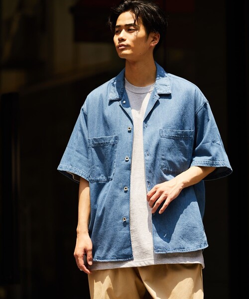 FREAK'S STORE（フリークスストア）の「ビックシルエット オープンカラーシャツ/シェフ シャツ ショートスリーブ/アロハ/ワークシャツ（シャツ/ブラウス・メンズ・ホワイト/ベージュ/ブラック/オフホワイト/ベージュ系その他/ブラック系その他/ダークネイビー/ベージュ系その他2/ブラウン系その他/チャコール/レオパード・SMALL/MEDIUM/LARGE）」の15枚目の写真