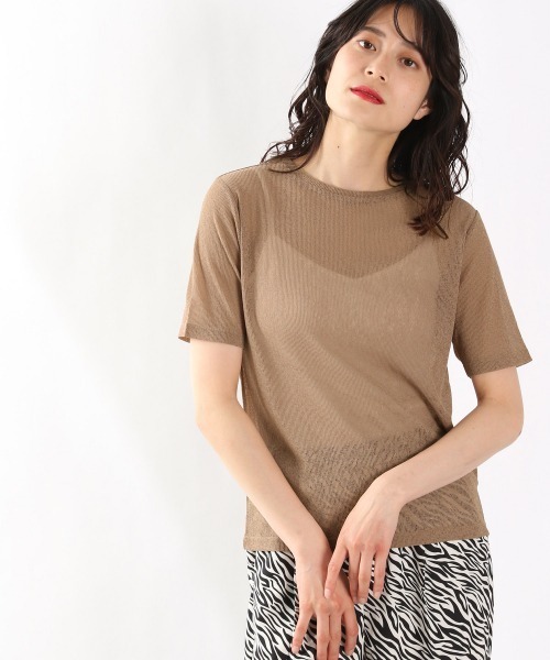 LOWRYS FARM（ローリーズファーム）の「シアーテレコＴＳＳ　946951（Tシャツ/カットソー・レディース・ブルー/ブラック/ダークブラウン/オフホワイト・FREE）」の3枚目の写真