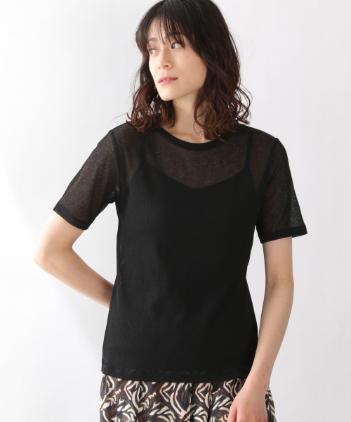 LOWRYS FARM（ローリーズファーム）の「シアーテレコＴＳＳ　946951（Tシャツ/カットソー・レディース・ブルー/ブラック/ダークブラウン/オフホワイト・FREE）」の2枚目の写真