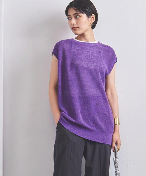 UNITED ARROWS(ユナイテッドアローズ)の「UWSC LINEN 2WAY キャップスリーブ ニット◆(ニット/セーター・レディース・ブラック/パープル/オリーブ・FREE)」の1枚目の写真