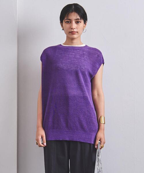 UNITED ARROWS(ユナイテッドアローズ)の「UWSC LINEN 2WAY キャップスリーブ ニット◆(ニット/セーター・レディース・ブラック/パープル/オリーブ・FREE)」の4枚目の写真