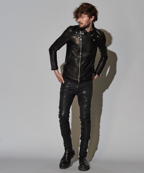 NO ID.（ノーアイディ）の「mj7981-オイルドホースレザーＷライダースＪＫＴ ジャケット（ライダースジャケット・メンズ・ブラック/ダークネイビー・3/2/1）」の16枚目の写真