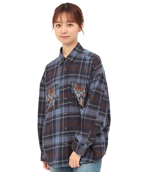 チチカカ（チチカカ）の「チェッククロス刺繍シャツ（シャツ/ブラウス・レディース・ブルー/アイボリー/ネイビー・FREE）」の13枚目の写真