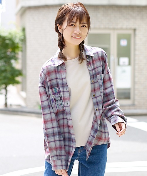 チチカカ（チチカカ）の「チェッククロス刺繍シャツ（シャツ/ブラウス・レディース・ブルー/アイボリー/ネイビー・FREE）」の10枚目の写真