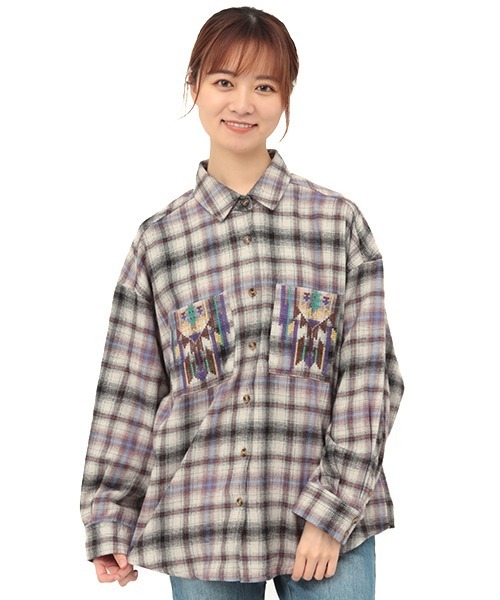 チチカカ（チチカカ）の「チェッククロス刺繍シャツ（シャツ/ブラウス・レディース・ブルー/アイボリー/ネイビー・FREE）」の11枚目の写真