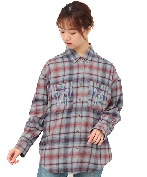 チチカカ（チチカカ）の「チェッククロス刺繍シャツ（シャツ/ブラウス・レディース・ブルー/アイボリー/ネイビー・FREE）」の12枚目の写真