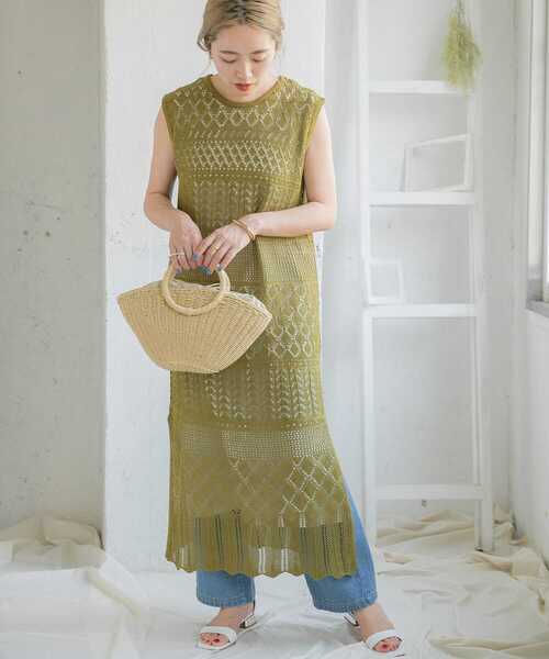 ITEMS URBANRESEARCH（アイテムズ アーバンリサーチ）の「インナーセットガラアミニットワンピース（ワンピース・レディース・ブラック/カーキ/グレー系その他・FREE）」の3枚目の写真