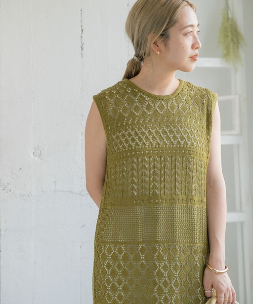 ITEMS URBANRESEARCH（アイテムズ アーバンリサーチ）の「インナーセットガラアミニットワンピース（ワンピース・レディース・ブラック/カーキ/グレー系その他・FREE）」の6枚目の写真