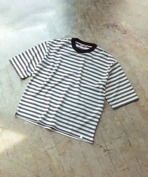 BEAMS LIGHTS(ビームスライツ)の「BEAMS LIGHTS / ギザコットン スプレンダーツイスト ボーダー Tシャツ(Tシャツ/カットソー・メンズ・ホワイト系その他/ブラウン系その他/ベージュ系その他・SMALL/MEDIUM/LARGE)」の2枚目の写真