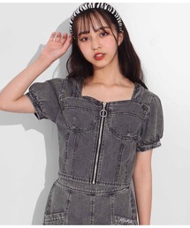 ANAP GｉRL（アナップガール）の「前ZIPデニムトップス（Tシャツ/カットソー・キッズ）」
