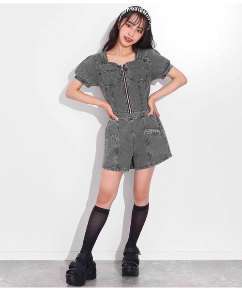 ANAP GｉRL（アナップガール）の「前ZIPデニムトップス（Tシャツ/カットソー・キッズ・ブラック・XS/S/M）」の4枚目の写真