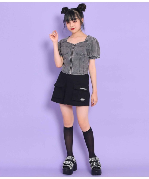 ANAP GiRL（アナップガール）の「前ZIPデニムトップス（Tシャツ