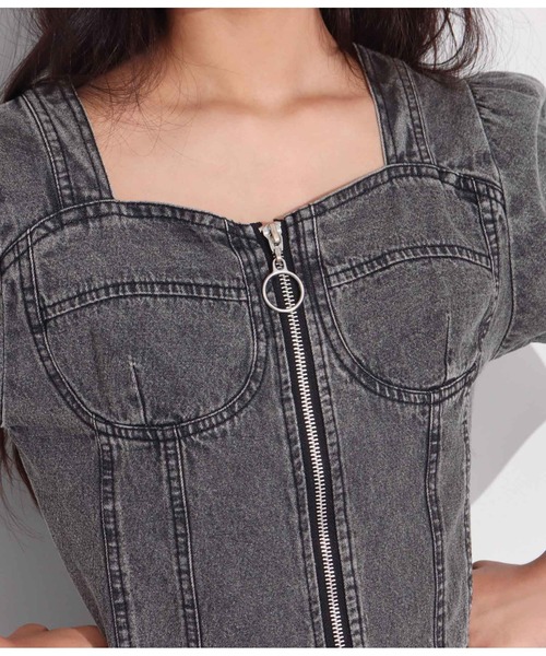 ANAP GｉRL（アナップガール）の「前ZIPデニムトップス（Tシャツ/カットソー・キッズ・ブラック・XS/S/M）」の8枚目の写真