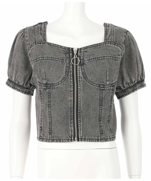 ANAP GiRL（アナップガール）の「前ZIPデニムトップス（Tシャツ