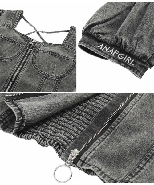 ANAP GｉRL（アナップガール）の「前ZIPデニムトップス（Tシャツ/カットソー・キッズ・ブラック・XS/S/M）」の12枚目の写真