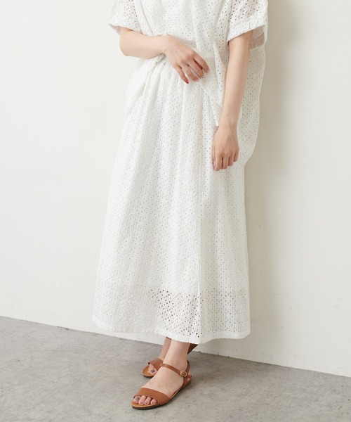 PUAL CE CIN（ピュアルセシン）の「【WEB限定】カットワークレース刺繍スカート（スカート・レディース・ホワイト/ブラック・FREE）」の3枚目の写真