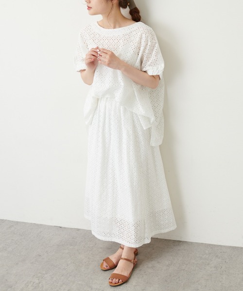 PUAL CE CIN（ピュアルセシン）の「【WEB限定】カットワークレース刺繍スカート（スカート・レディース・ホワイト/ブラック・FREE）」の4枚目の写真