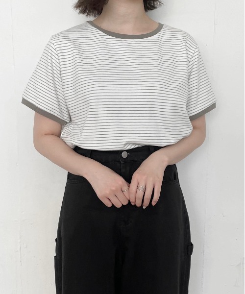 flaner(フラネ)の「ルーズボーダーTee(Tシャツ/カットソー・レディース・ベージュ/カーキ・FREE)」の2枚目の写真