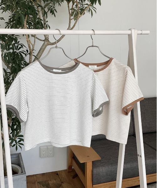 flaner(フラネ)の「ルーズボーダーTee(Tシャツ/カットソー・レディース・ベージュ/カーキ・FREE)」の10枚目の写真