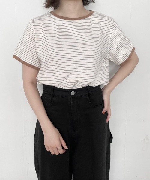 flaner(フラネ)の「ルーズボーダーTee(Tシャツ/カットソー・レディース・ベージュ/カーキ・FREE)」の5枚目の写真