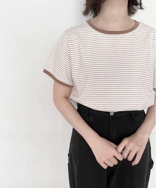 flaner(フラネ)の「ルーズボーダーTee(Tシャツ/カットソー・レディース・ベージュ/カーキ・FREE)」の7枚目の写真