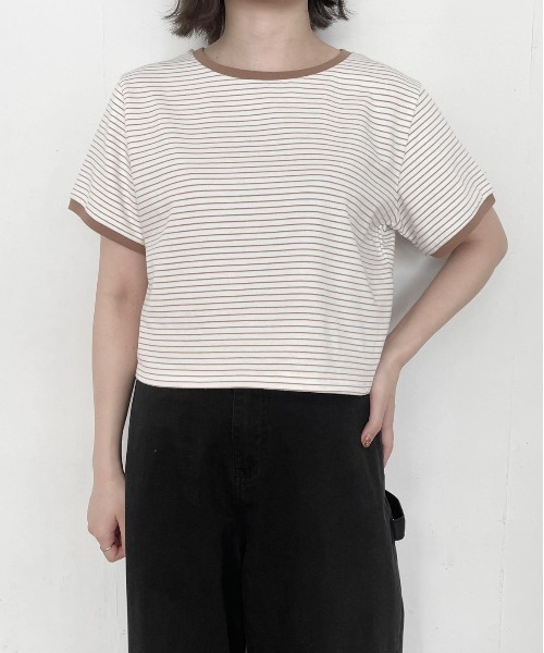 flaner(フラネ)の「ルーズボーダーTee(Tシャツ/カットソー・レディース・ベージュ/カーキ・FREE)」の12枚目の写真