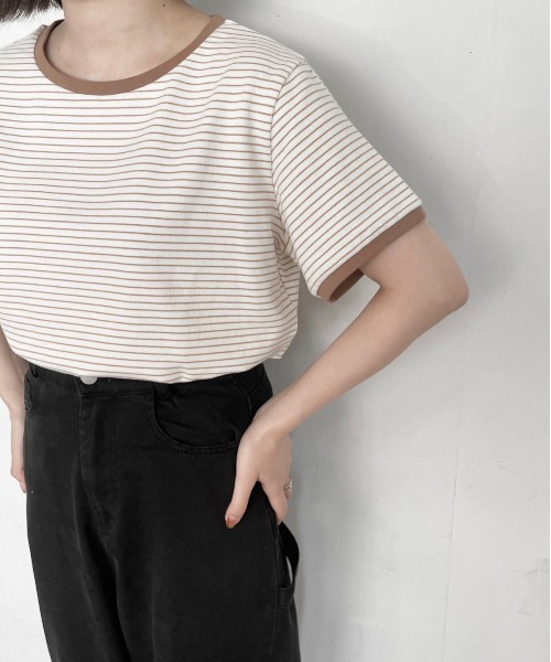 flaner(フラネ)の「ルーズボーダーTee(Tシャツ/カットソー・レディース・ベージュ/カーキ・FREE)」の15枚目の写真