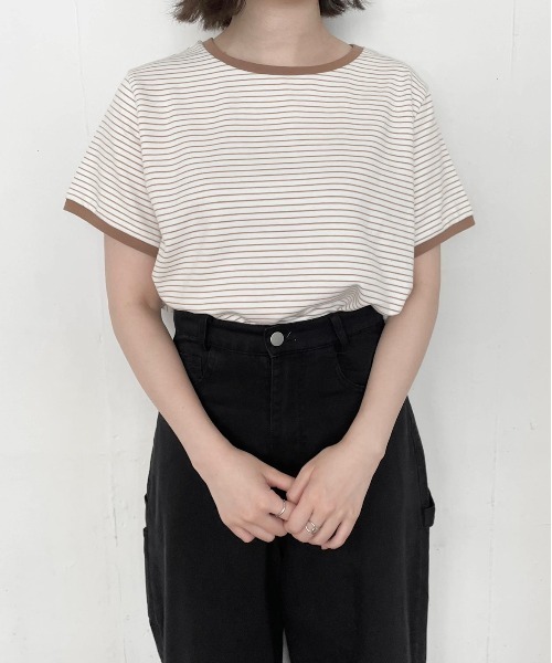 flaner(フラネ)の「ルーズボーダーTee(Tシャツ/カットソー・レディース・ベージュ/カーキ・FREE)」の8枚目の写真