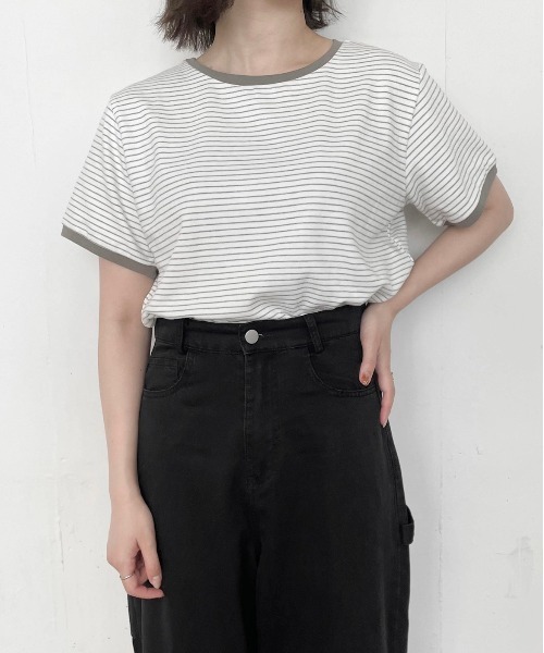 flaner(フラネ)の「ルーズボーダーTee(Tシャツ/カットソー・レディース・ベージュ/カーキ・FREE)」の11枚目の写真